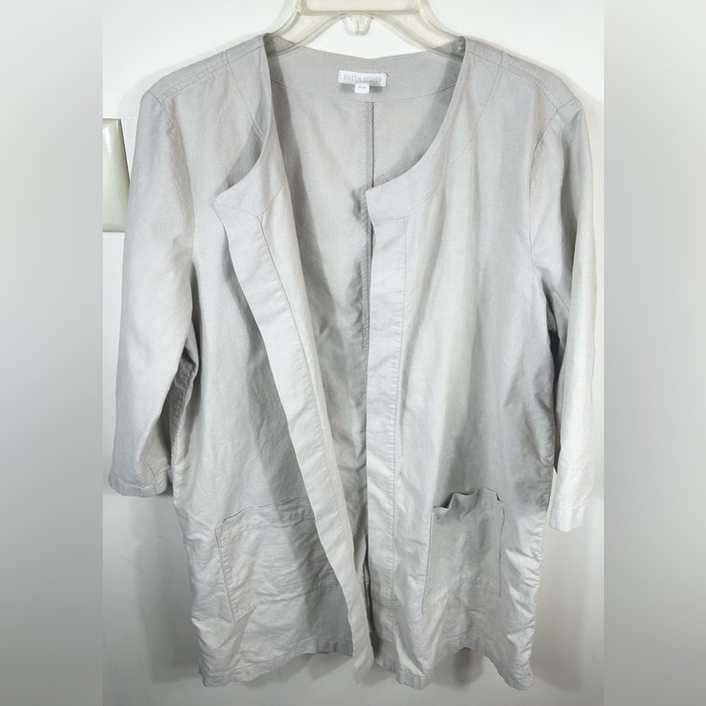 EILEEN FISHER Jacket Women’s M Ivory 3/4 Sleeves Open Front OVERSIZED Boxy